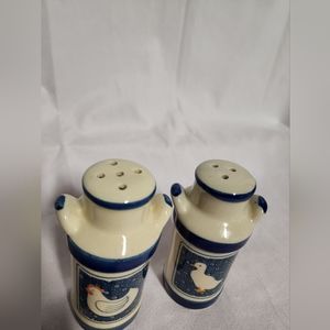 Vintage Chicken and Duck Cobalt Blue Milk Can Salt and Pepper Shakers